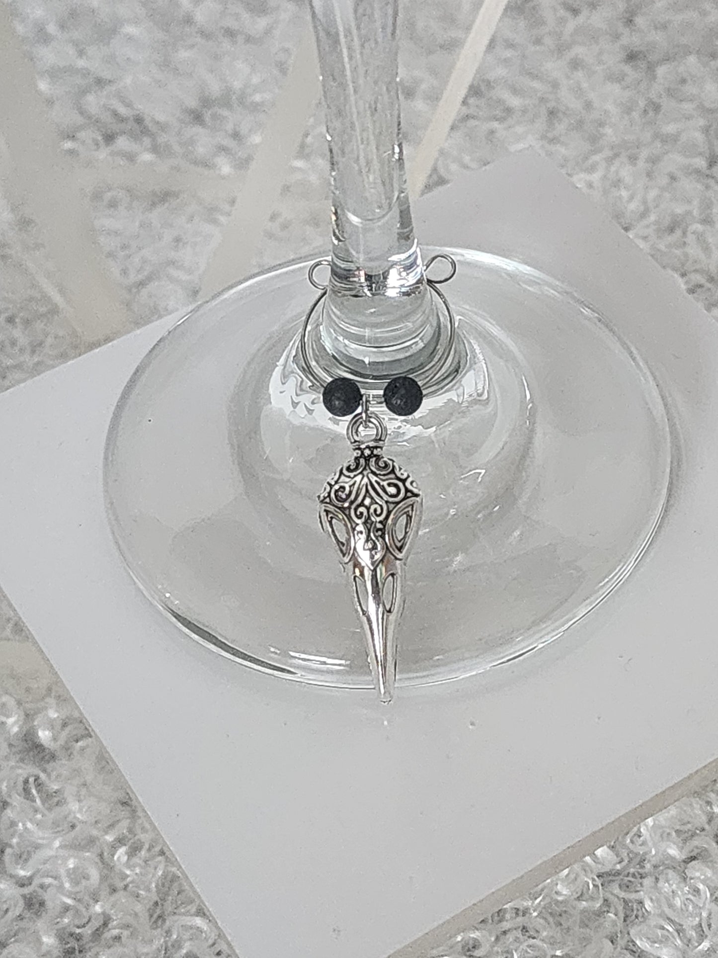 Black Lava Stone Raven Skull Wine Ring