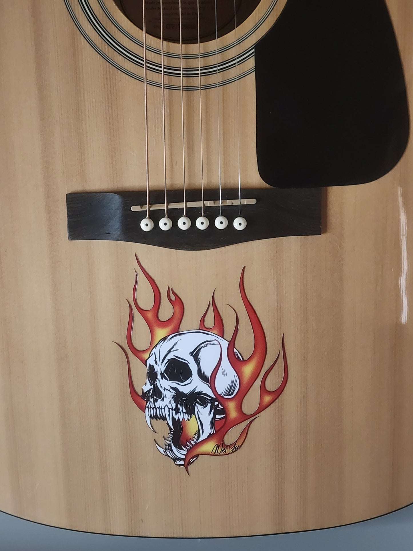 Skull with Flames Guitar Decal/Sticker