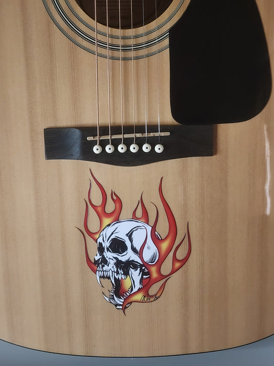 Skull with Flames Guitar Decal/Sticker