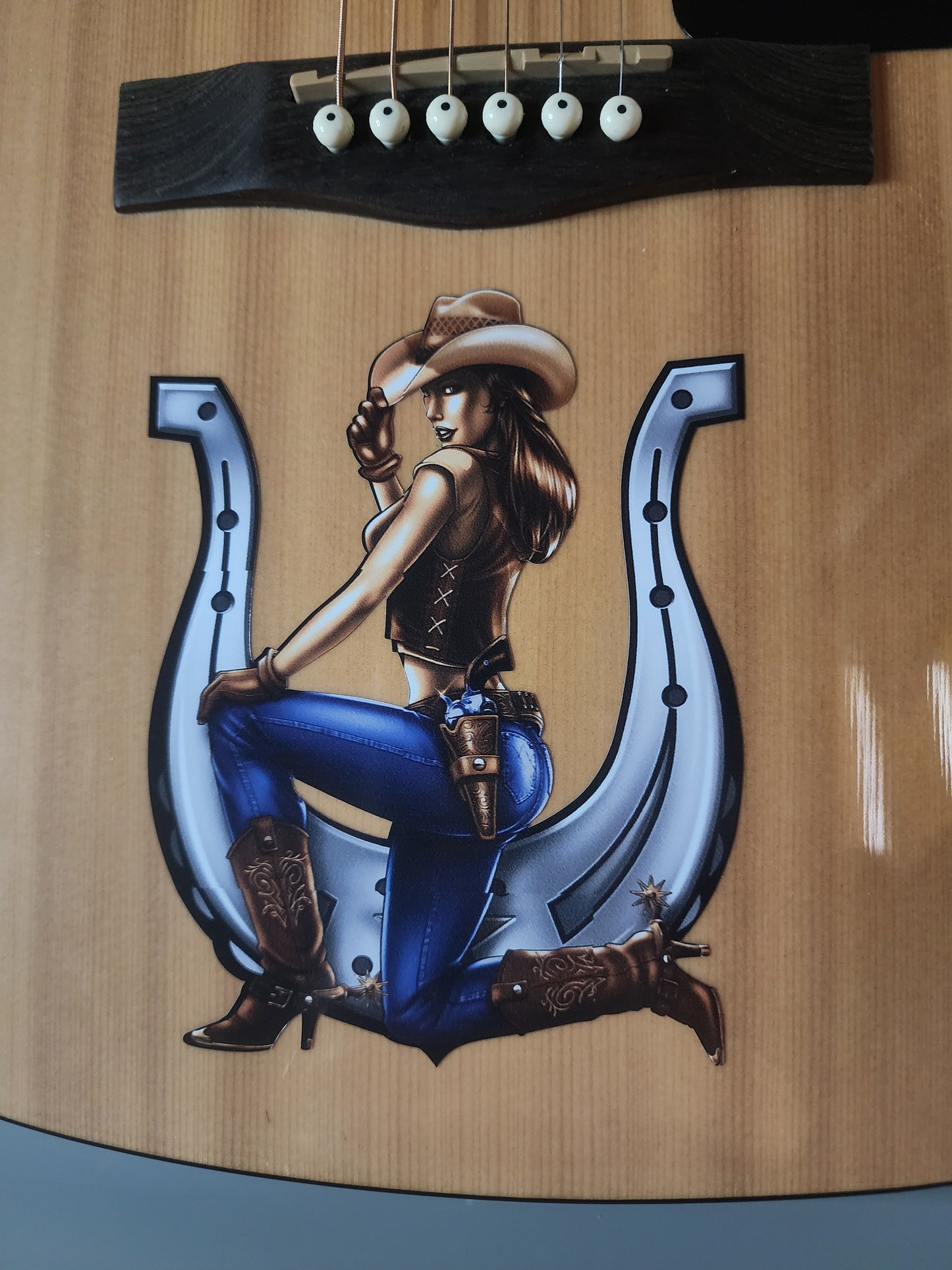 Cowgirl Horseshoe Guitar Decal/Sticker