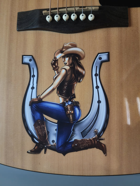 Cowgirl Horseshoe Guitar Decal/Sticker