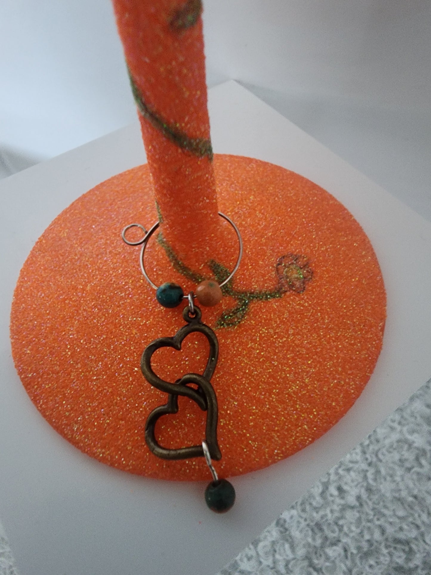 Double Heart Coral Topaz Wine Ring